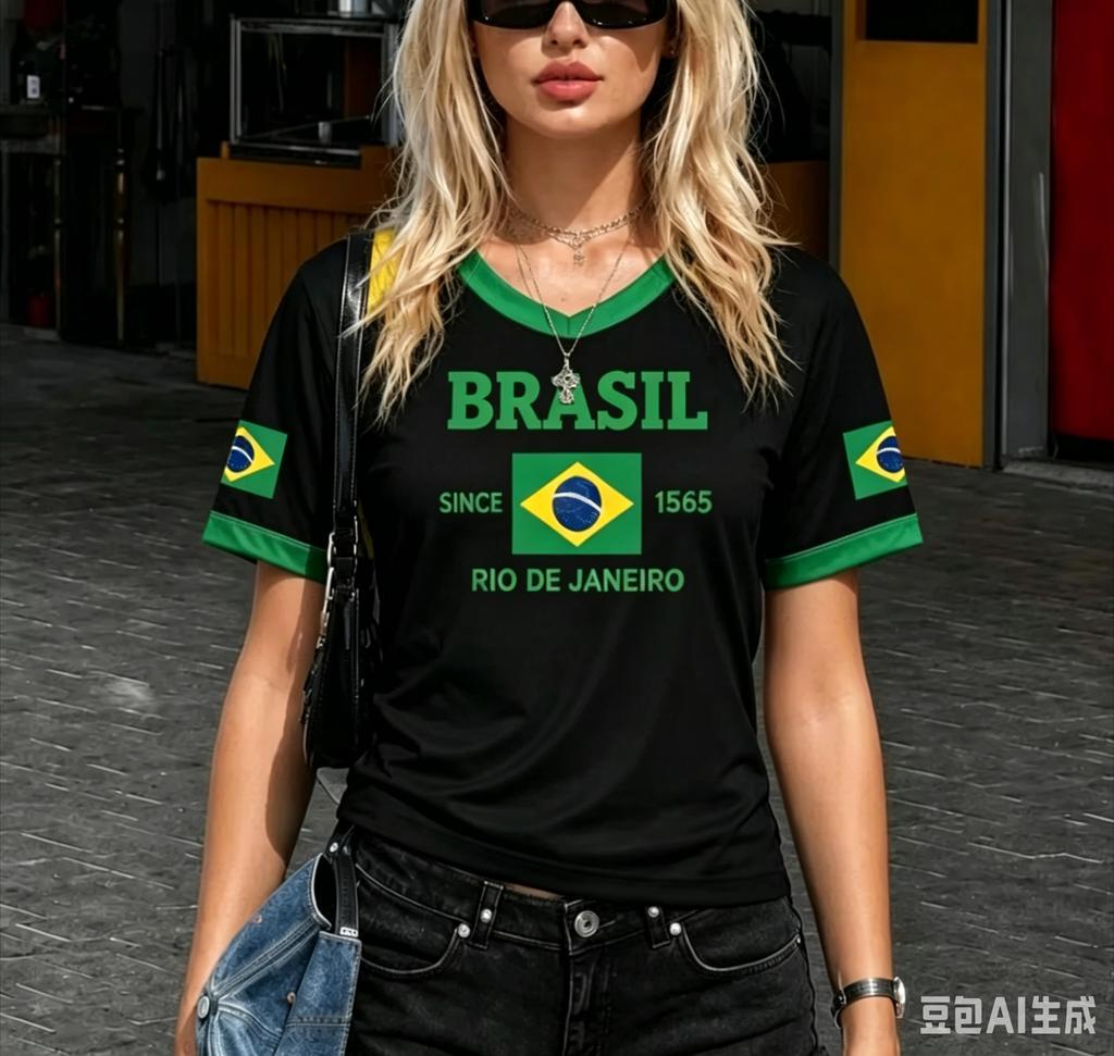 Summer Women Brazil Style Flag Soccer Jersey 3D Printed Short Sleeve T-Shirts Sport Apparel Gift for Brasil Fans Women T-Shirt
