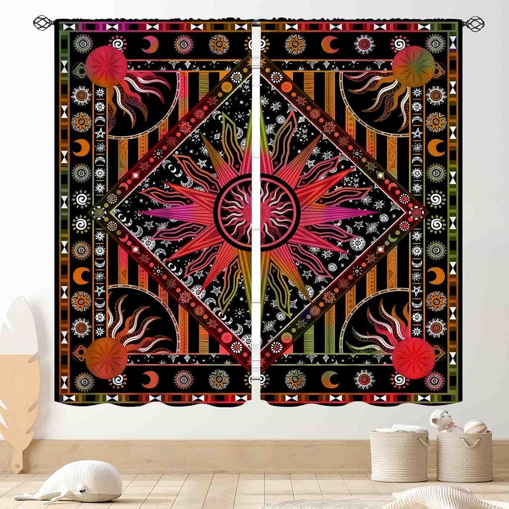 Hippie Mandala Vorhänge, Indisches Medaillon Trippy Boho Paisley Ästhetische Kunst Dekoration Bunte Orange Fensterbehandlung Für