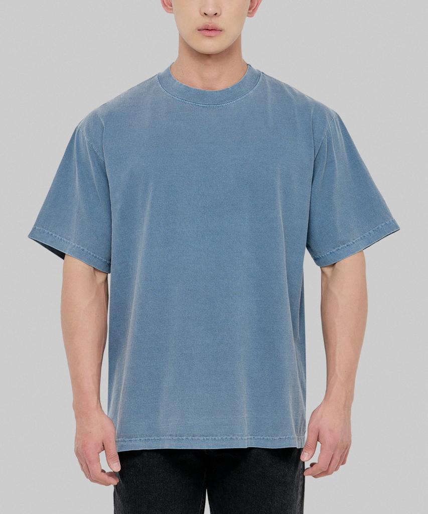 SHAKA WEAR 7.5Oz Garment-Dyed Plain Oversized Short Sleeve T-Shirt_Washed Denim