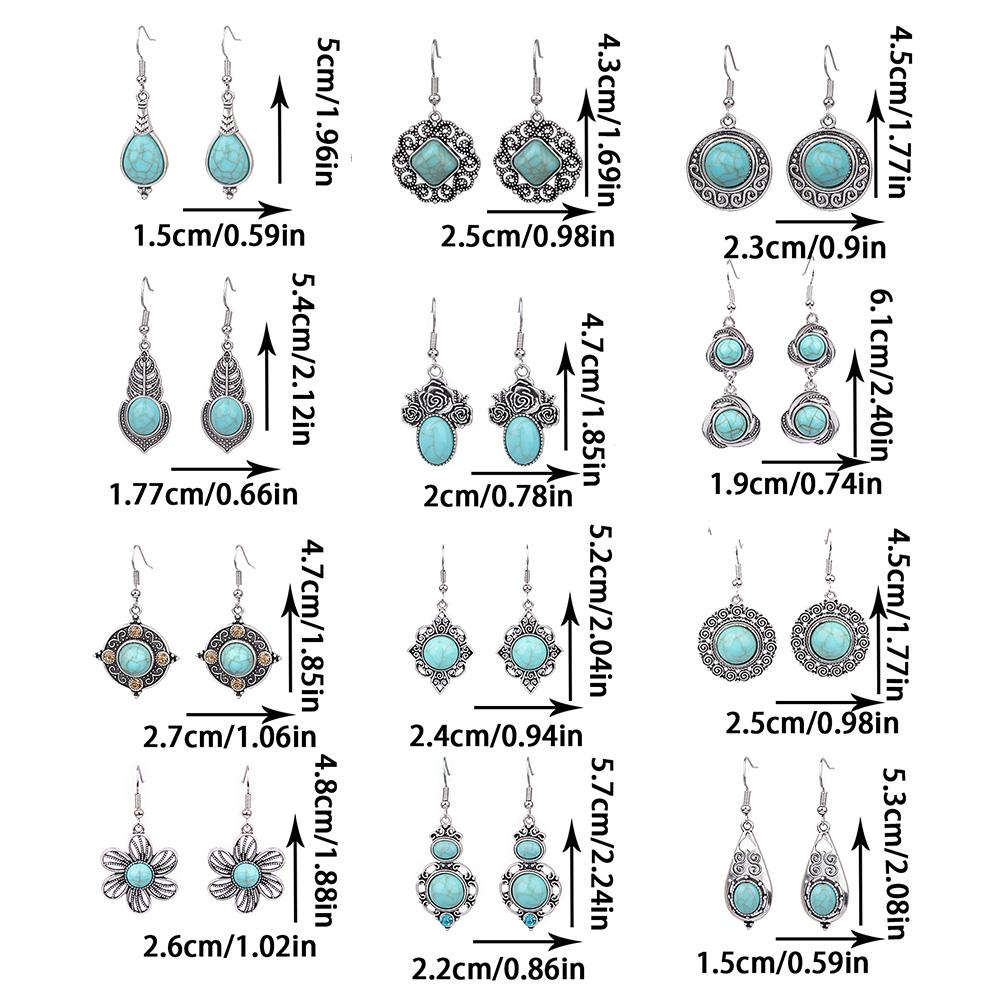 12 Perechi Cercei Căzuți Stil Etnic cu Turcoaz Boho Clasic Decoruri de Petrecere Purtare Zilnică Delicați Șic Cercei Căzuți Ușor de Asortat