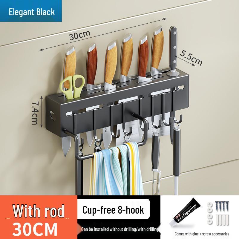 

Wall-Mounted Multi-Functional Kitchen Storage Rack with Suction Cup for Chopsticks and Knives.