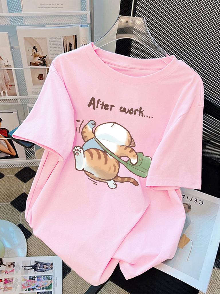 Unisex TShirt Summer The Cat That Always Wants To Sleep Pattern Prints T Shirt ONeck Fashion Harajuku Kawaii Y2K Clothing