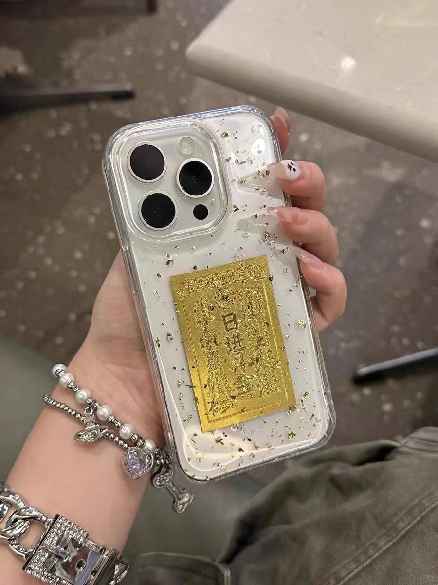 Simple ins gold foil daily gold, suitable for iphone16 apple 15promax mobile phone case 14pro transparent Apple 15
