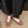 Fashion SUOJIALUN 2025 New Women Flat Shoes Fashion Round Toe Shallow Slip On Ladies Elegant Ballerina Soft Flat Heel Dress Single Shoes