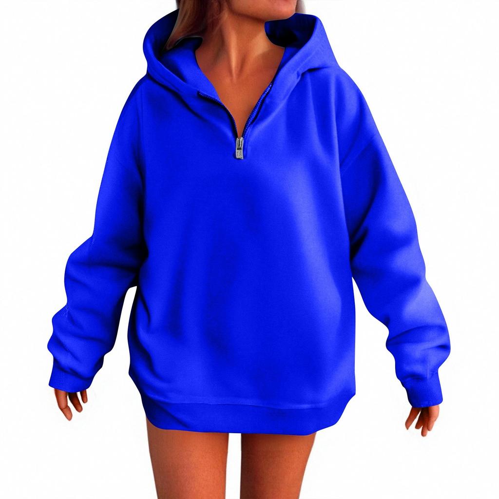 Women's Fashion Casual Long Sleeve Solid Color Hooded Sweatshirt Tops