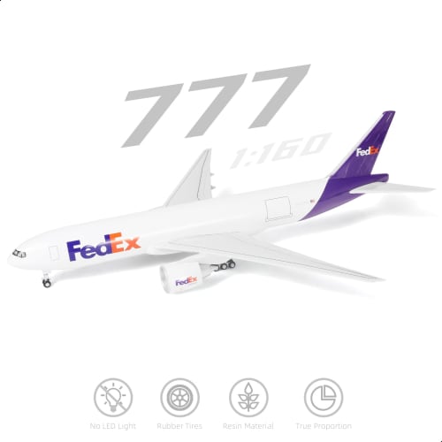 QIYUMOKE 1/150 Scale B777-300ER FedEx 18.5-inch Large Diecast Airplane Model Kit with Stand for Aircraft Model Display, Gift for Aviation Enthusiasts