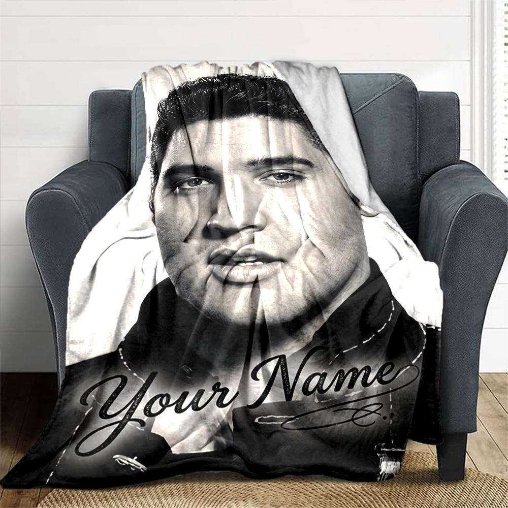 Elvis Presley Personalized Text Blanket Cozy Customizable Blanket Warmthful Decor for Chair Nap Living Room Bedding Four Seasons Universal