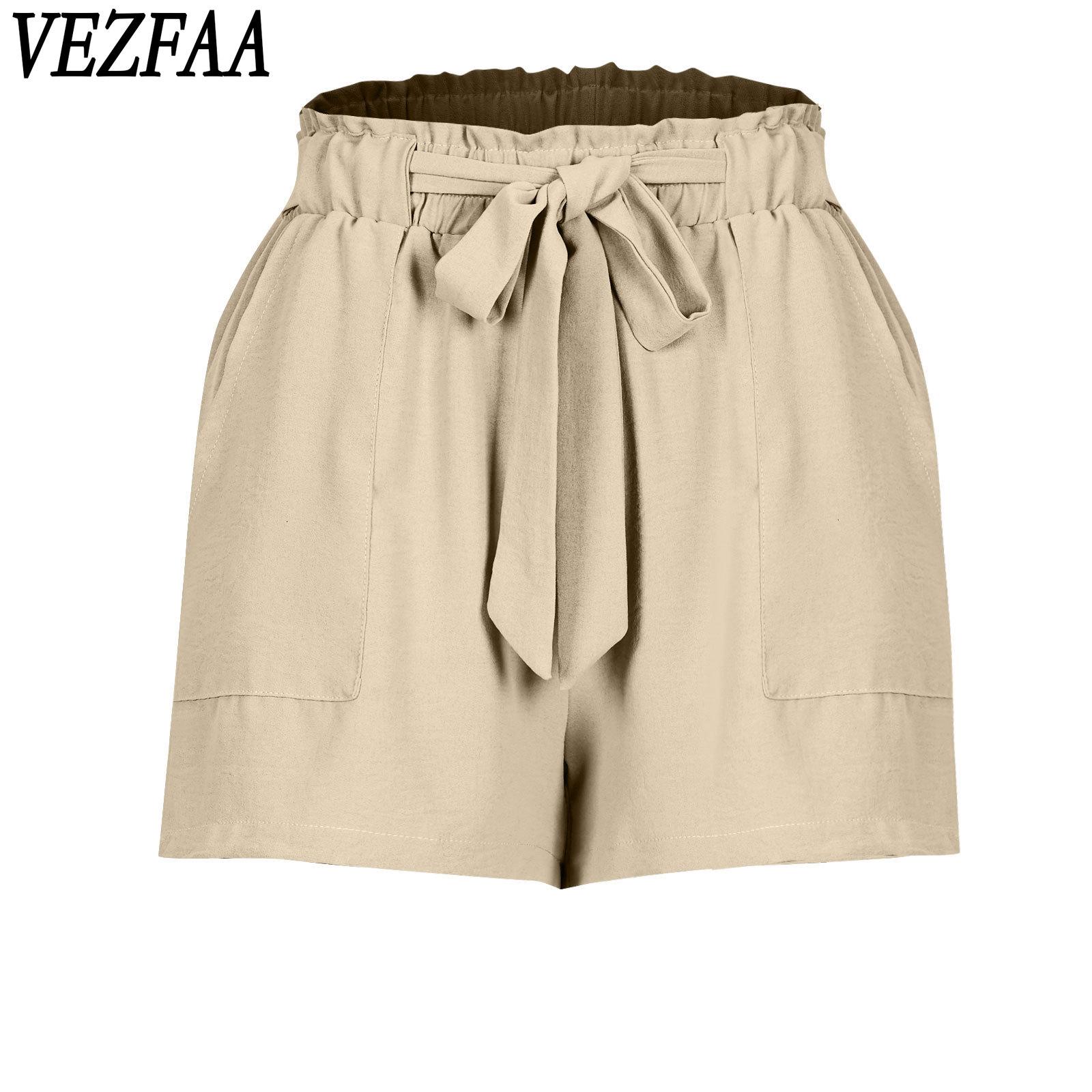 

VEZFAA Women s Fashion Casual Solid Color Print High Waist Sport Shorts XXL хакі
