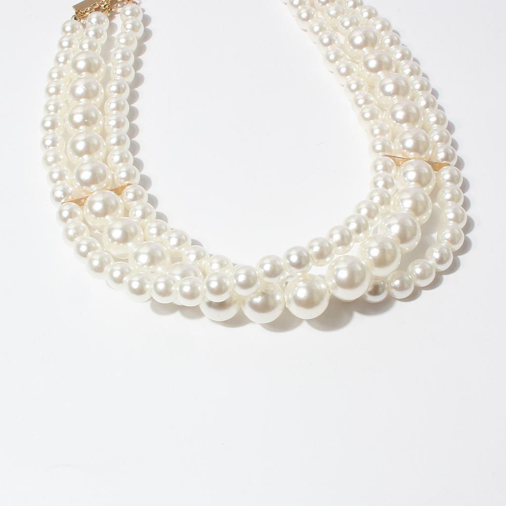 Bohemian exaggerated pearl multi-layer necklace jewelry, European and American fashion short collar necklace 19450