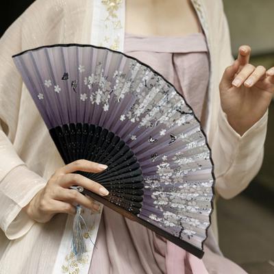Blommig Handfläkt Kinesisk Stil Vintage Vikbar Fläkt Fauxsilke Handhållen Vikbar Bambuinfattad Fläkt för Bröllop Cosplay Fest Dansrekvisita