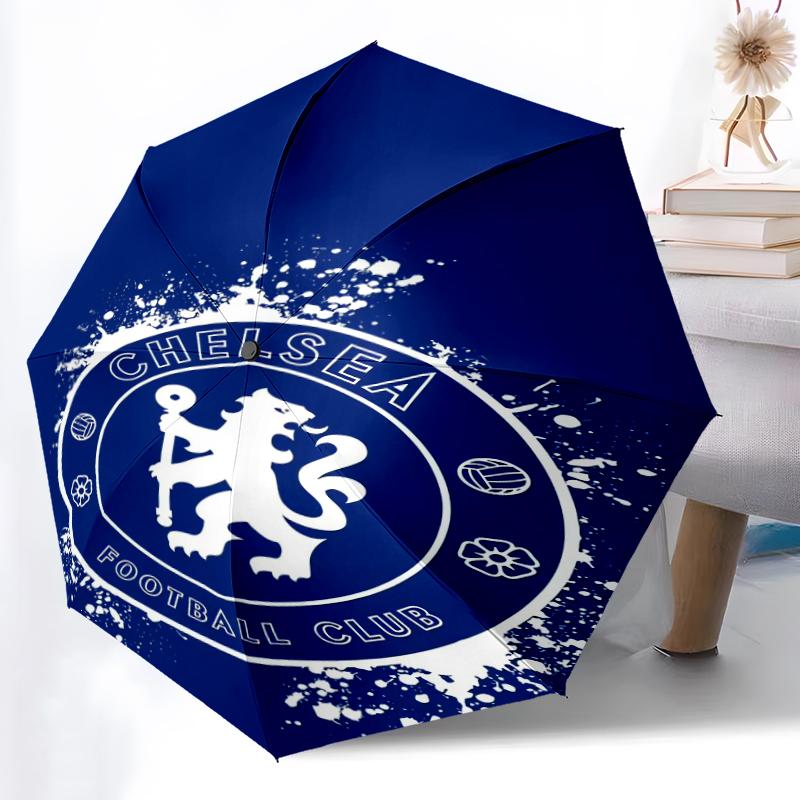 1pz Robusto Ombrello Automatico a 8 Stecche, Ombrello Chelsea FC, Stampato Digitalmente, Ombrello Pieghevole per Uso Esterno in Movimento