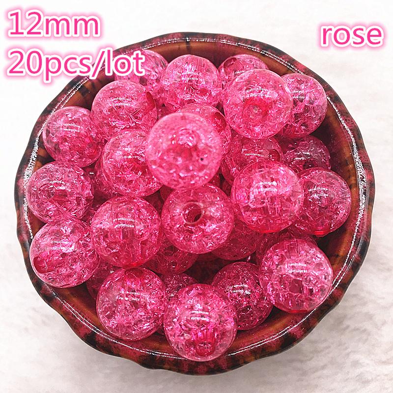 20pcs 12mm Multicolor Round Acrylic Crackle Bead Loose Spacer Beads For Necklaces Bracelets Jewelry Making