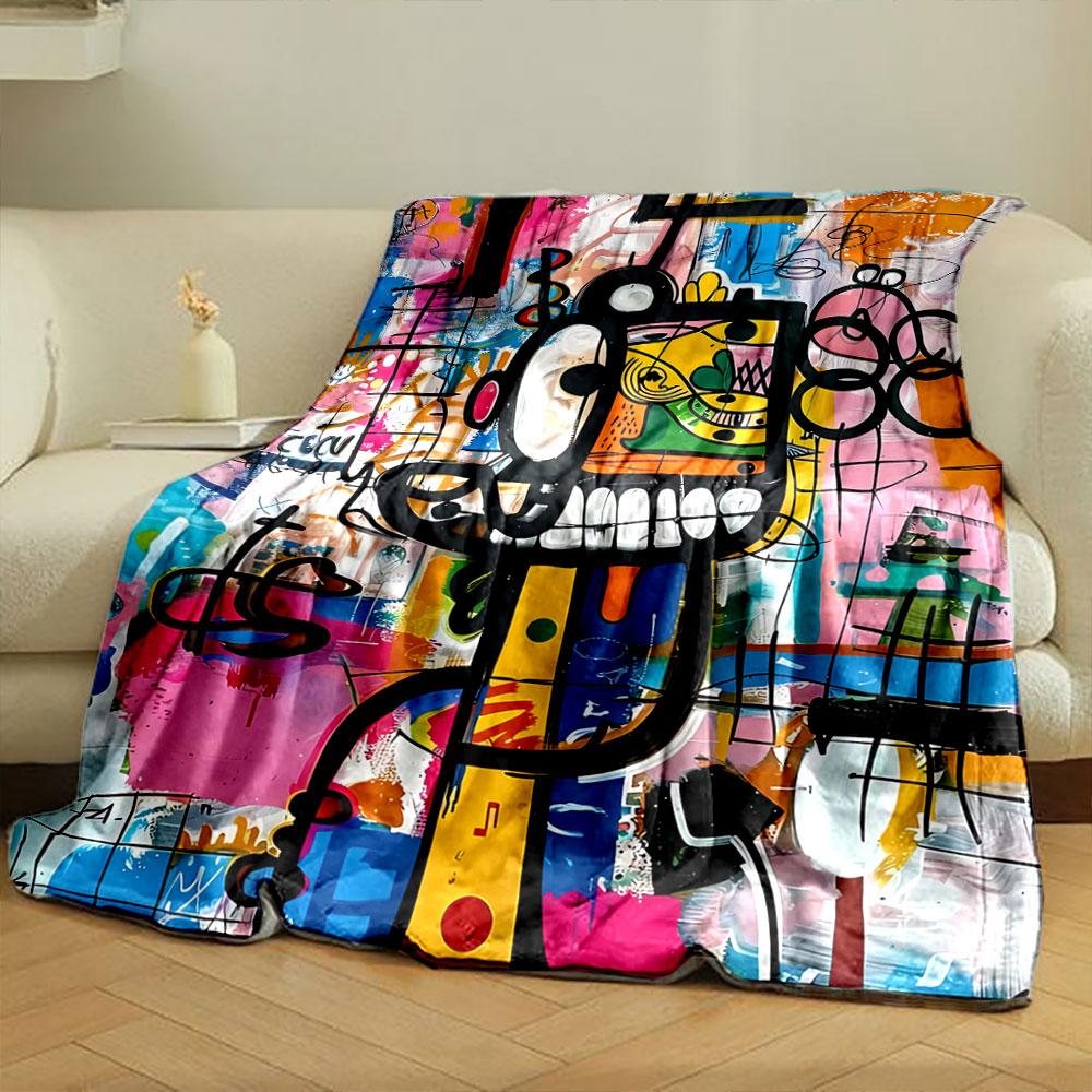 Design astratto simile a graffiti con linee audaci, colori vivaci e volti. coperta per tutte le stagioni coperta per pausa pranzo regalo