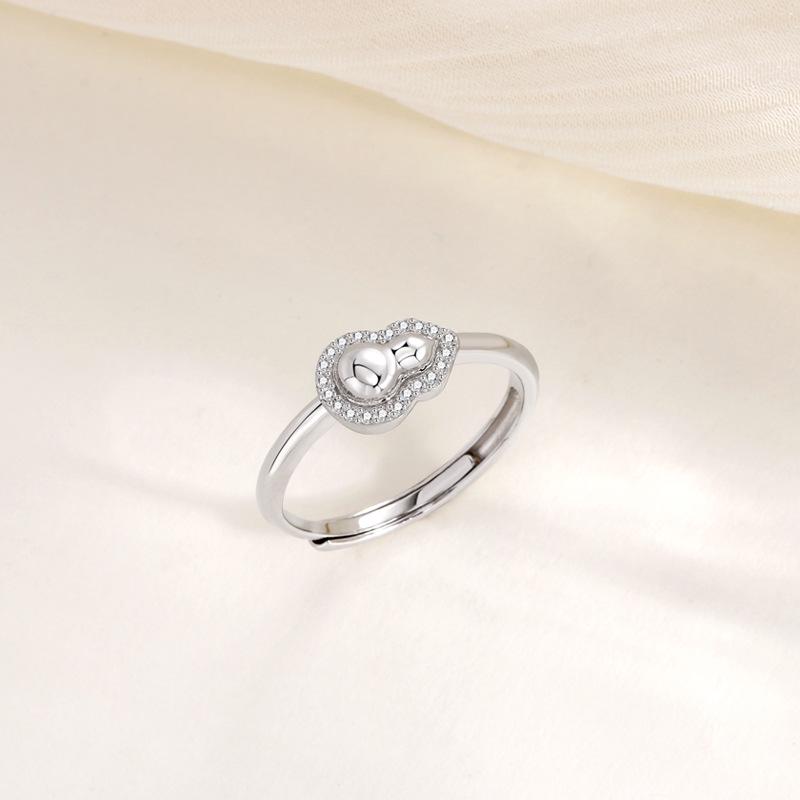 

S925 Sterling Silver Gourd Ring for Women - Versatile Retro Fashion in New Chinese Style, Adjustable and Exquisite. Adjustable Open