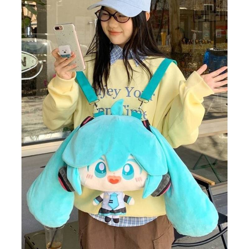 Pluszowy plecak Hatsune Miku Dla nastoletnich dziewcząt i chłopców Z kieszeniami