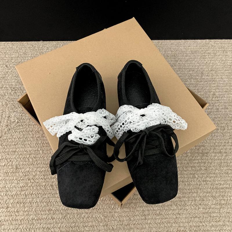 Fashion Women Shoes Fashion Vintage Lightweight Ballet Flat Shoes 2025 Spring New Square Toe Lace Soft Sole Comfortable Mary Jane Shoes