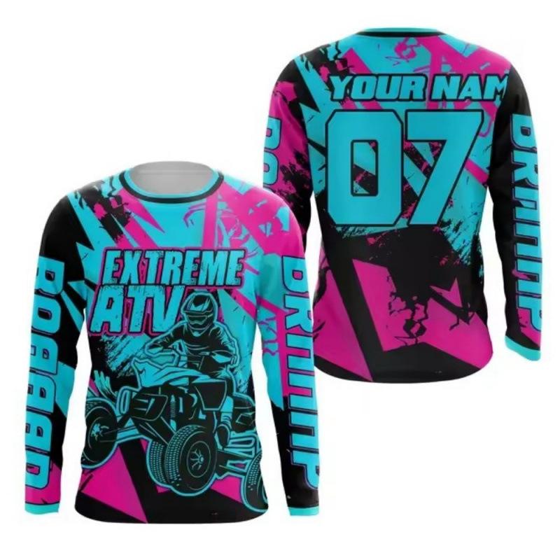 T-shirts décontractés à manches longues pour hommes imprimés en 3D Combinaison de moto tout-terrain - Tissu polyester doux à élasticité moyenne Vêtements de printemps et d'automne