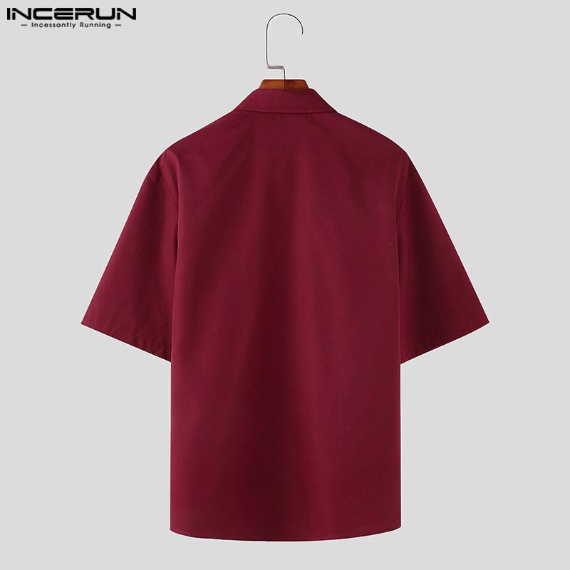 INCERUN Bărbați de vară cu mânecă scurtă și fermoar, casual, supradimensionat, lejer, cargo topuri