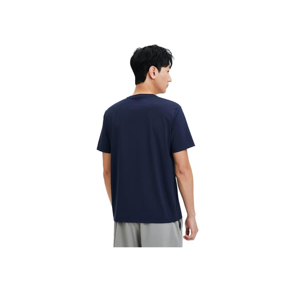 Anta Training Series Letter Print Knitted Short Sleeve T-Shirt Men Tops Midnight-Blue 152337105-3