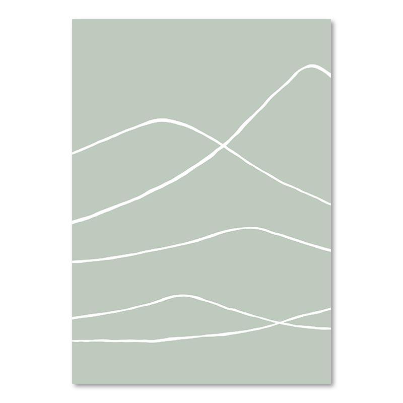 Abstrakt linje Figur Gröna löv Affisch Modern Väggkonst Dukmålning Nordisk Minimalistisk Bildtryck Hem Vardagsrum Inredning