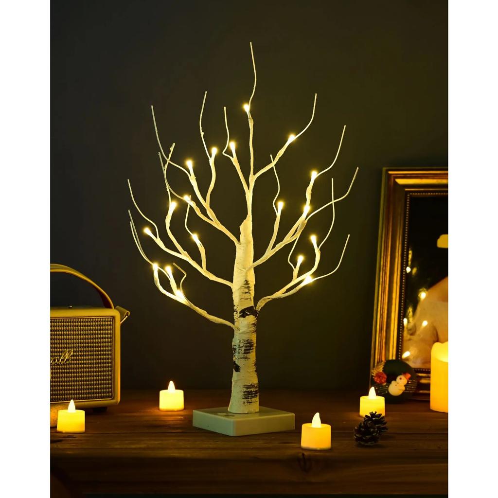 Birch Tree Warm White Light Up Tabletop Small LED Tree Artificial Decorative Branch Tree Lamp for Christmas Holiday Home Party