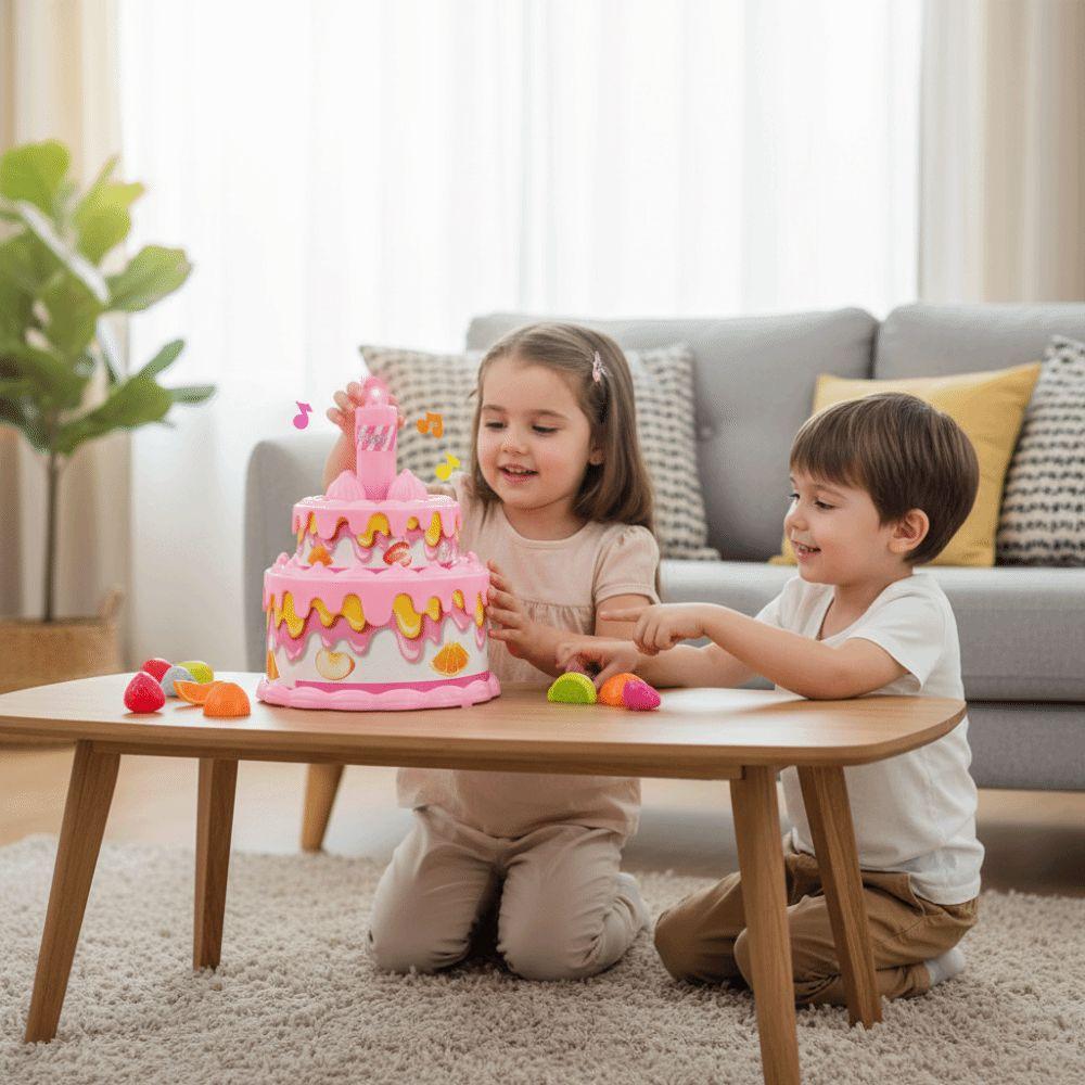Pretend Play Birthday Cake Toy with Light Music Pretend Play Set Kawaii Early Education Princess Tea Time Toy Children's Toy