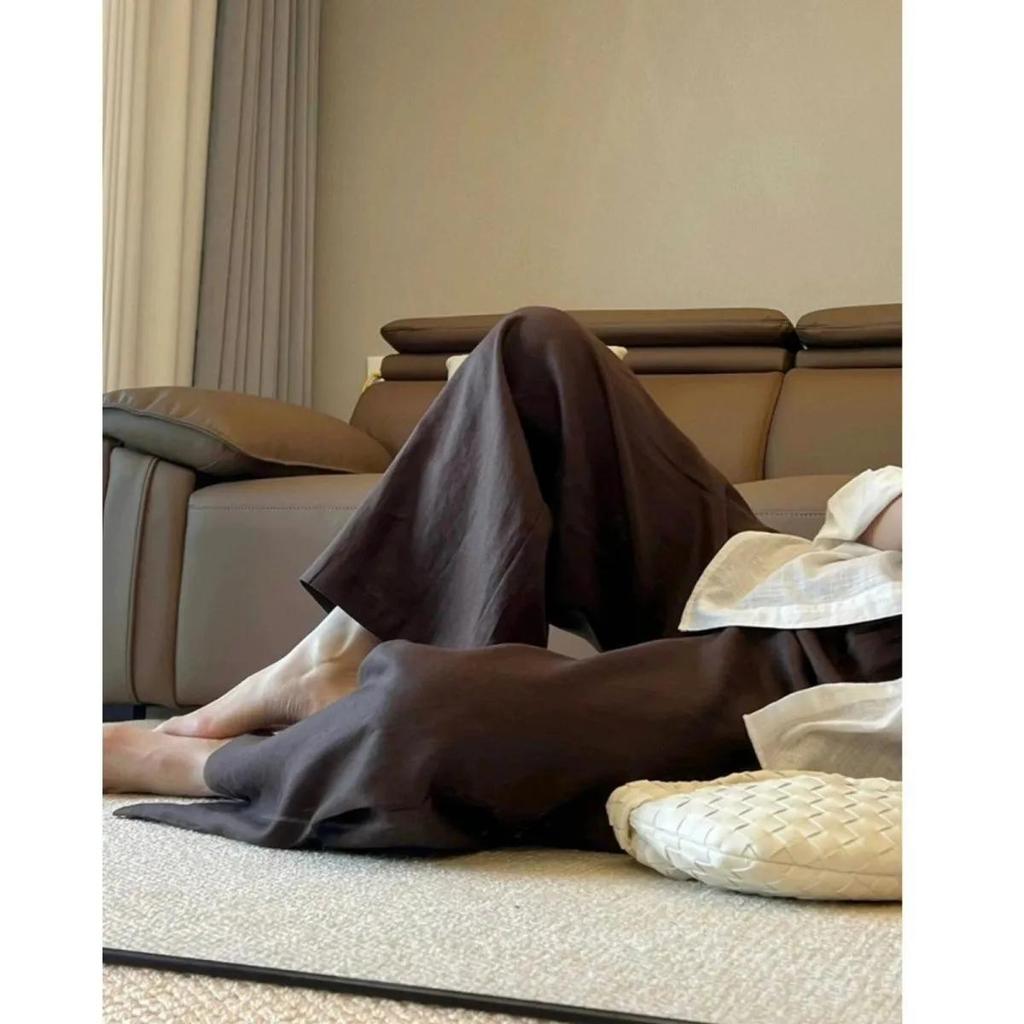 Spring Summer Women's Linen High-Waisted Bell Bottoms Women's Loose-Fit Draped Slimming Casual Dragged Pants Thin Style Straight-Leg Design