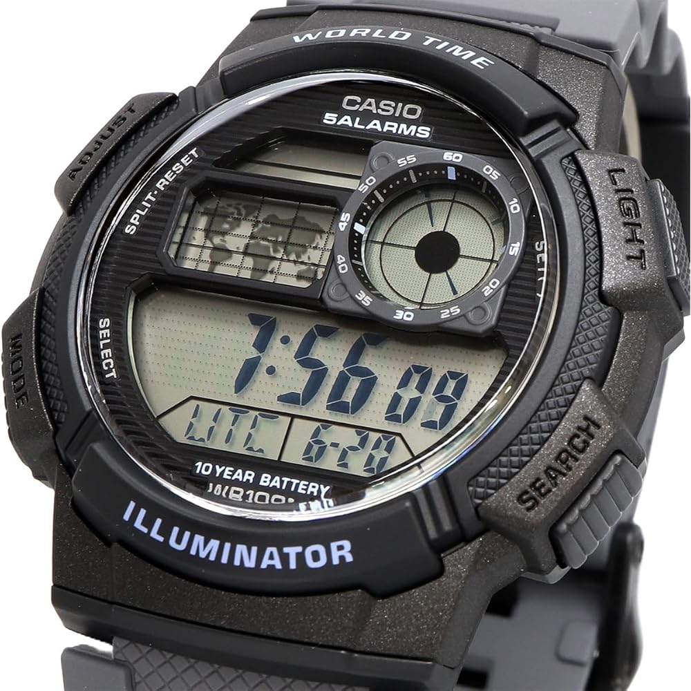 Casio World Time Digital Men's Watch AE-1000W-8AV Black Gray Waterproof Chronograph