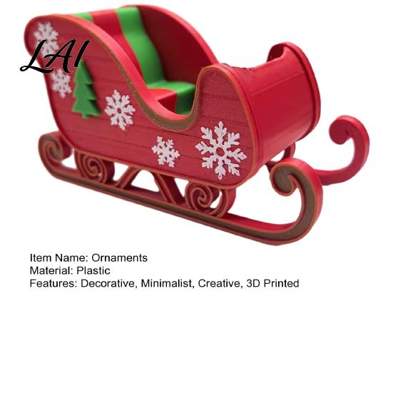 Snowflake Christmas Tree Relief 3D Printed Sleigh Ornament Red And Green Figurine with Holiday Scene Matching Props and Relief Festive Tabletop