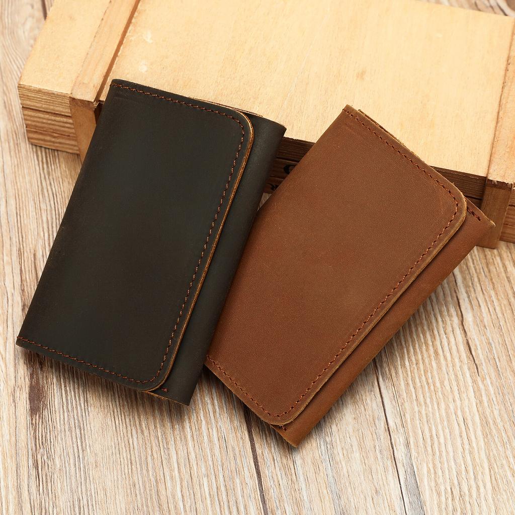 Vintage Crazy Horse Top Grain Leather Credit Card Holder Wallet Mens Slim ID VIP Cards Bags Small Change Coins Purses