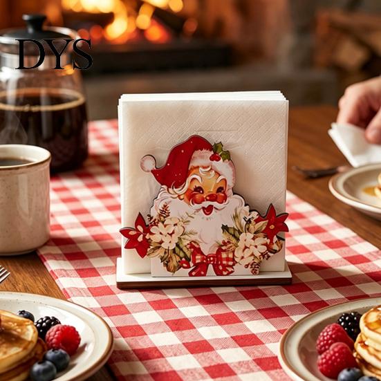 Christmas Party Table Decor Napkin Holder, Wooden Tissue Dispenser, Cute Santa Claus Xmas Standard Size Holder Tree Freestanding Cocktail for