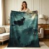 All Season Flannel Blanket Spooky Halloween Witch Haunted House Full Moon Bat Night Scene Print Soft Warm Cozy Throw Blanket for Couch Sofa Bed Living