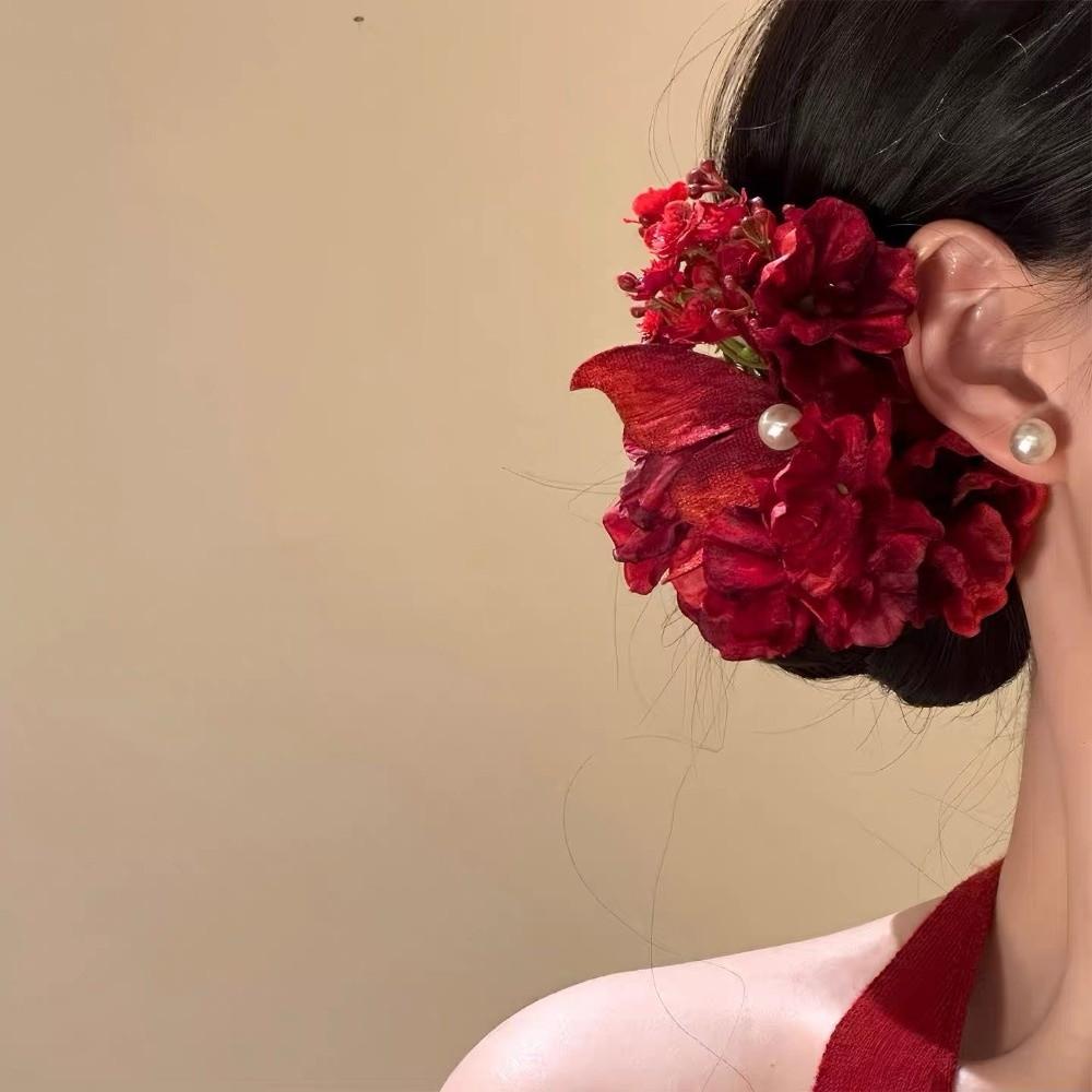 Red Chinese Style Hair Clip Butterfly Flower Hairpin Elegant Hanfu Hair Accessories  Wedding Party