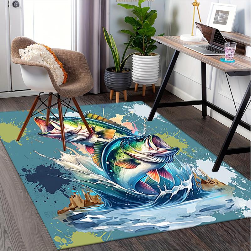 Fishing Enthusiast Theme Chair Mat Office Carpet Oversized Rug for Home Decor, Sofa Carpet, Desk Chair Mat, Gift Idea for Office and Living Room