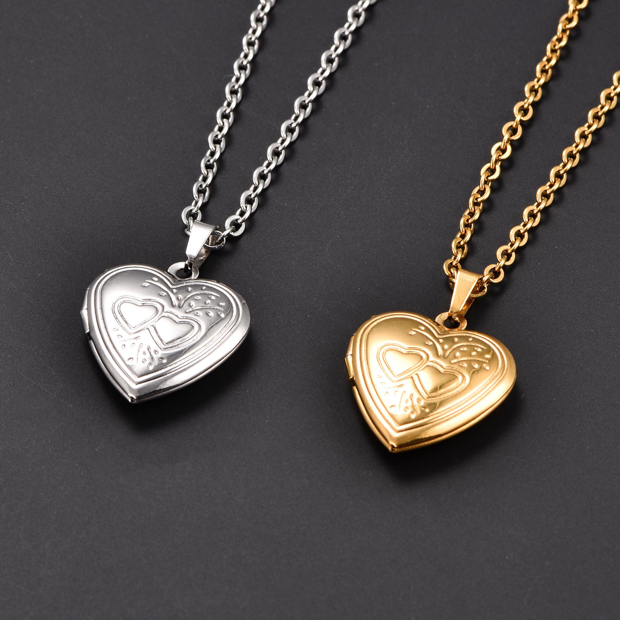 

Delicate Stainless Steel Carved Heart Photo Locket Pendant Necklace for Women Men Memory Picture Frame Charm Chain Metal Jewelry Gold