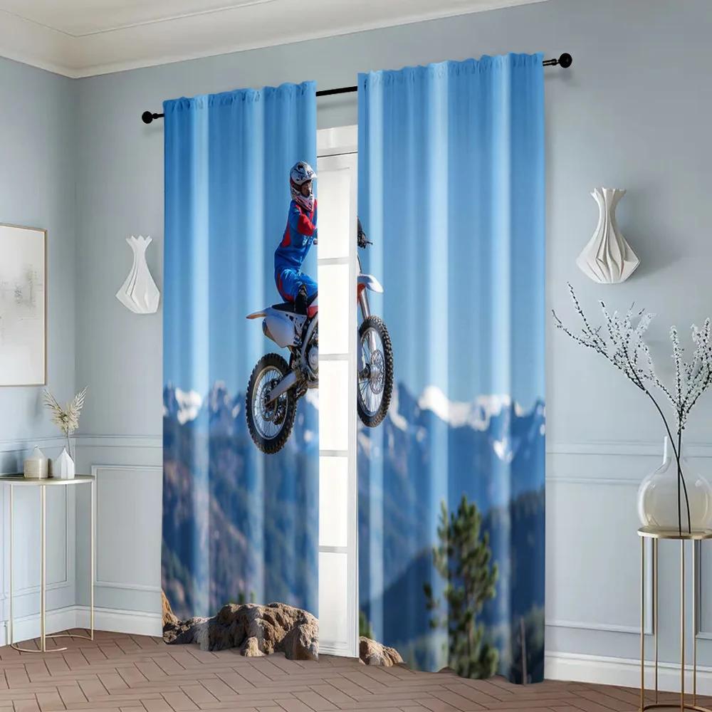 2pcs   Creative Curtains Motocross Bike Style Stunt Machine Washable Polyester (without rod) Stuff Clearance Perfect for Bedroom