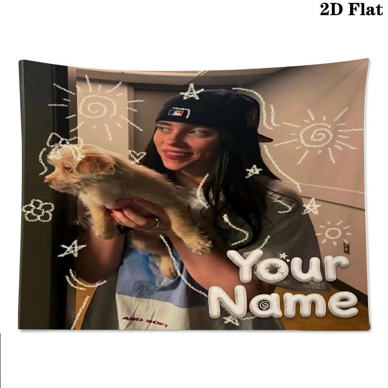 Arazzo da Parete con Nome Personalizzato Billie Eilish Appeso Estetico alla Parete Coperta in Tessuto Stampato Arazzi Decorativi per Camera da Letto Soggiorno Decorazioni per la Casa