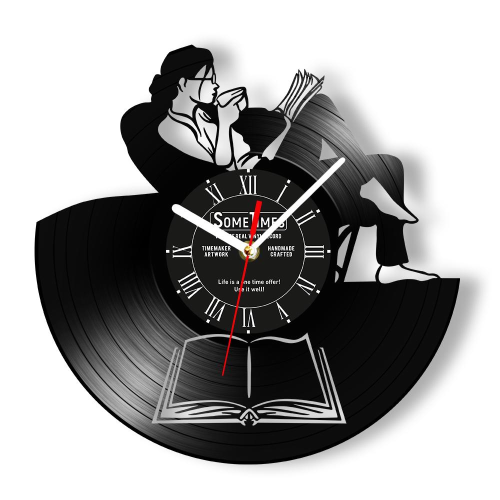 Custom Librarian Book Reading Sign Vinyl Record Wall Clock For Library Study Room Personalized Reader Name Decorative Wall Clock