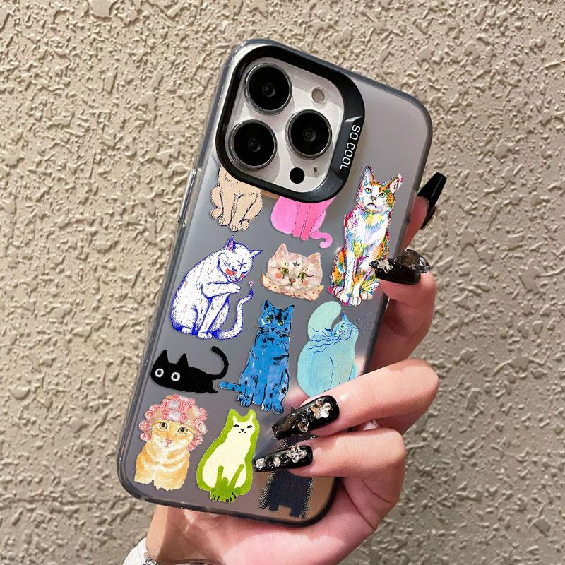 Creative Art Color Cats Laser Phone Case For iPhone 14 13 12 Mini 11 Pro Max 15 16 Pro Max Plus Shockproof Protective Back Cover