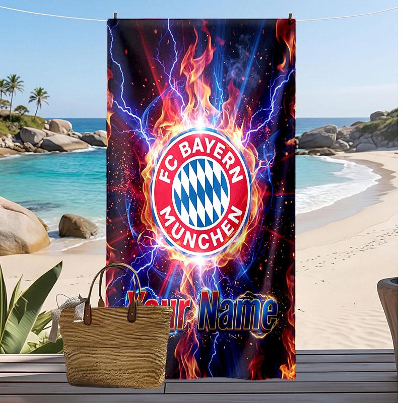 Bayern Munich Personalized Printed Beach Towel Soccer Logo Support Custom Name Text Absorbent Towel For Sport Travel Special Gift