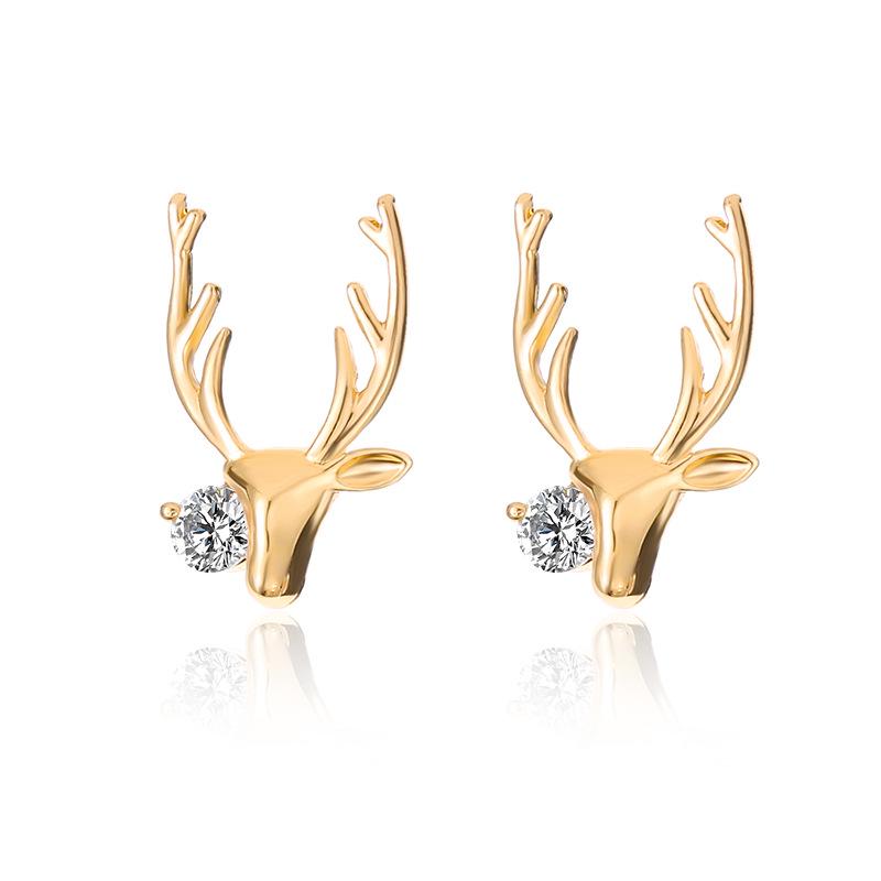 Vintage Fashion Elk Deer Stud Earrings For Women Girls Gold Color Zirconia Christmas Earrings Xmas Jewelry Gift Ear Accessories