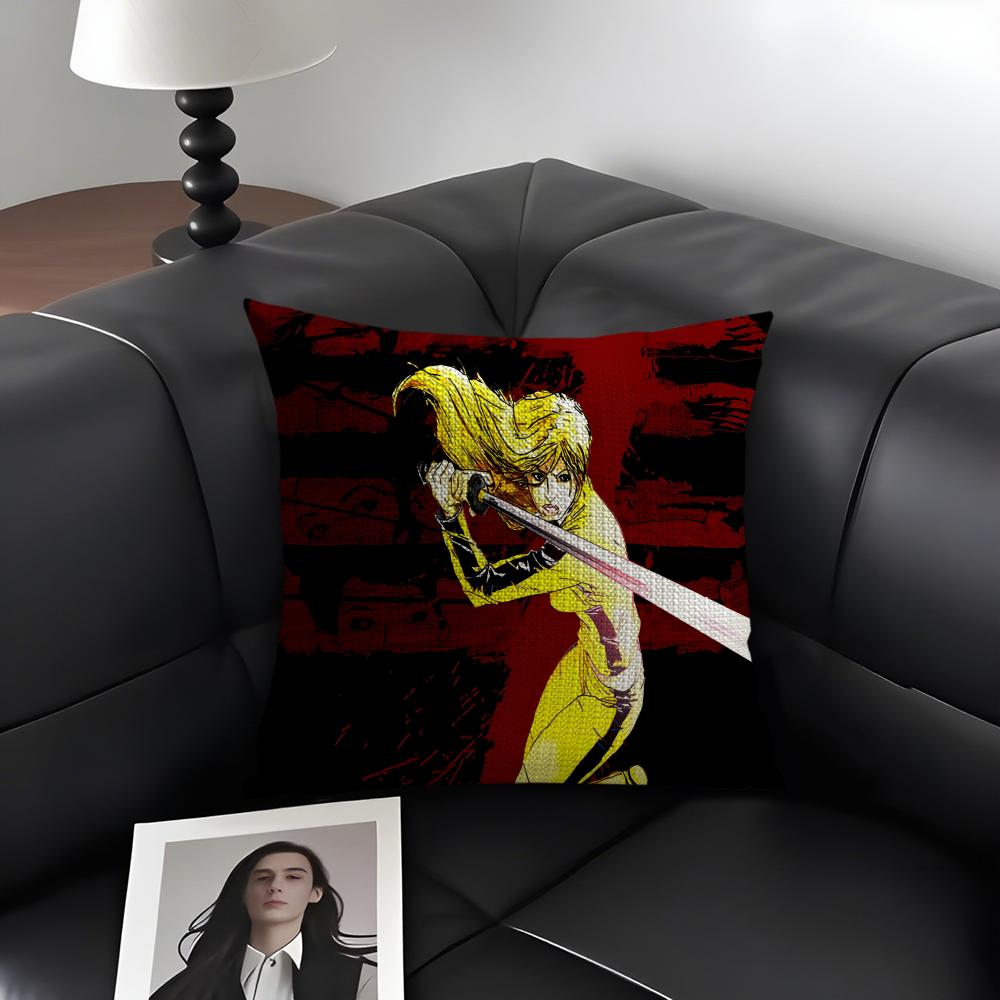 K-Kill Bills Movie Cushion Cover Natural Linen Organic Fabric Double-Sided Printing Sofa Home Decor Gift Pillow Case