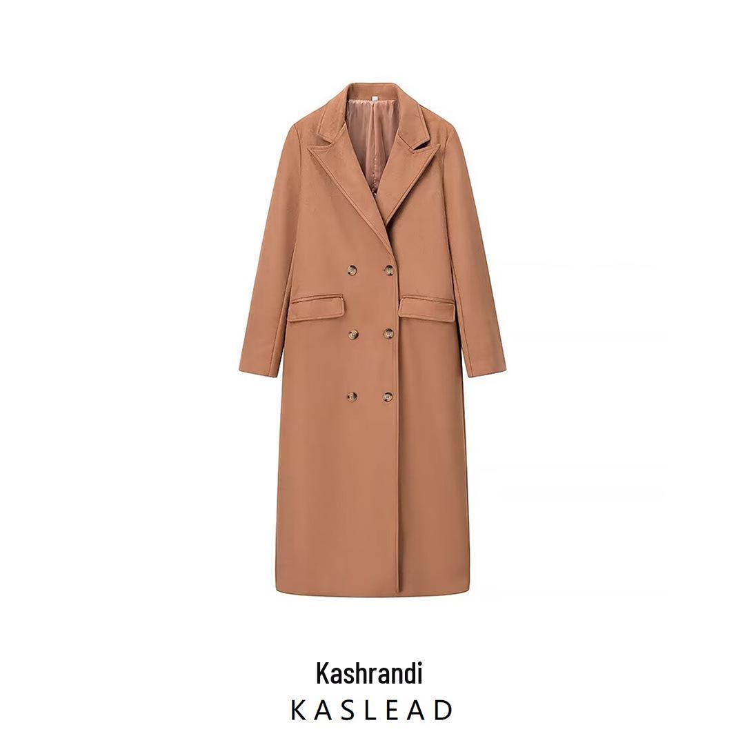 

2024 Autumn Women s European-American Style Suede Double-Breasted Long-Sleeved Coat Small шоколадный коричневый