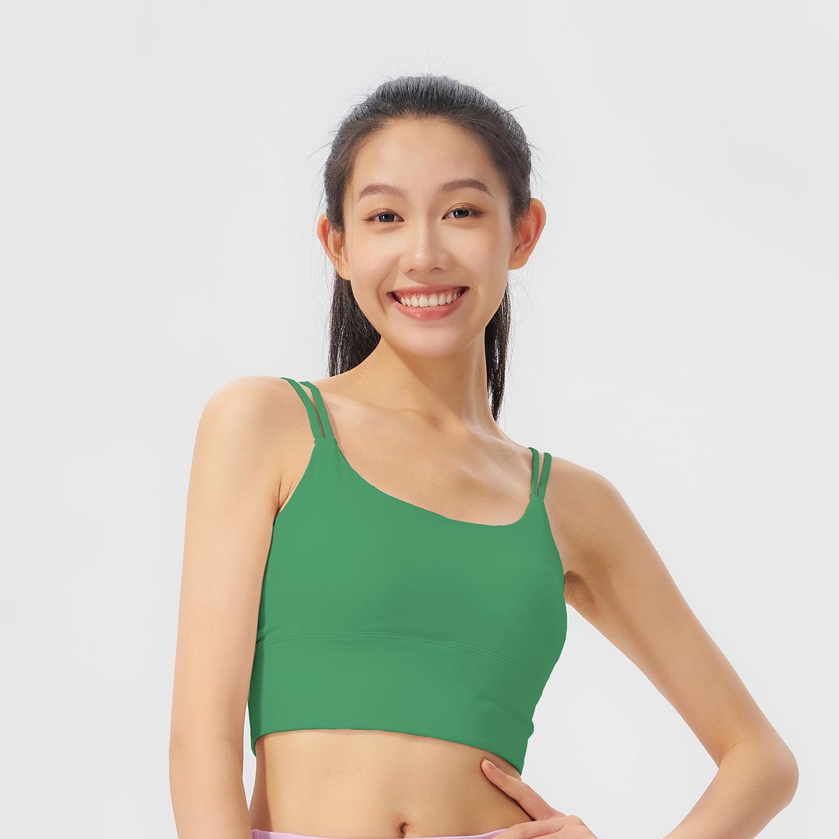 

Новый ударопрочный спортивный бюстгальтер с фиксированной чашкой и тонкими бретелями - быстросохнущий, красивый дизайн спины для бега и фитнеса. M 105-121 lbs зелёный