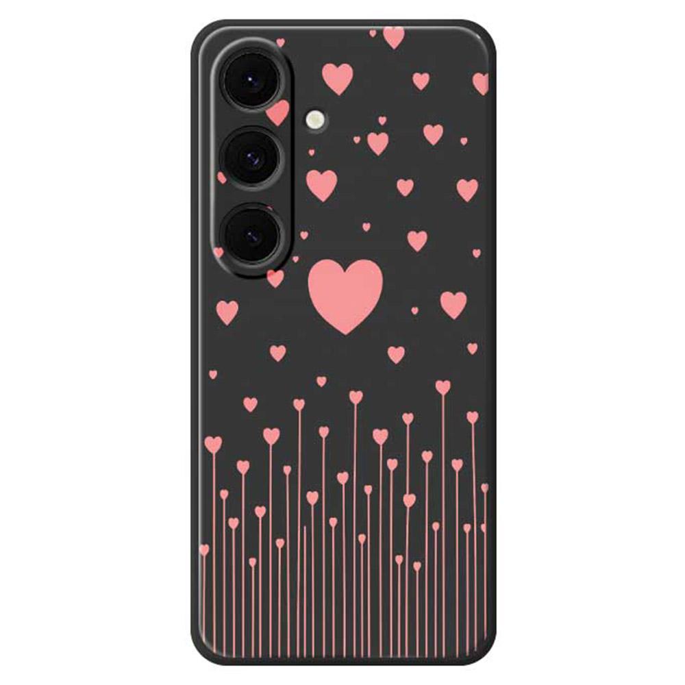 

For Samsung Galaxy S25+ Case Pink Love Pattern Printing Straight Edge TPU Phone Back Cover Black