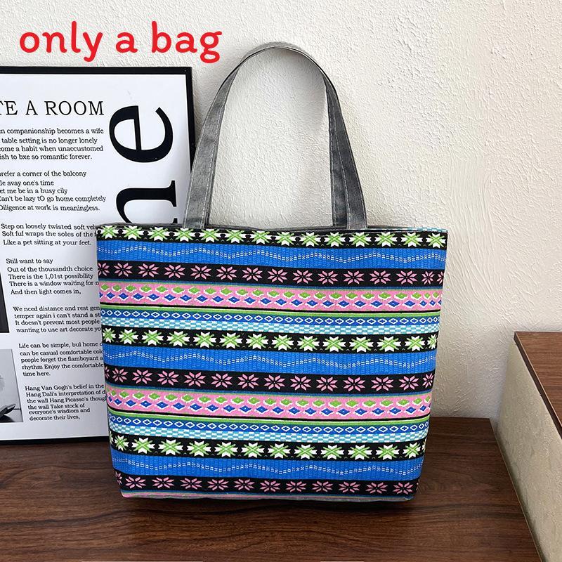 Ethnic Style Canvas Tote Bag With Print Large Capacity For Daily Use