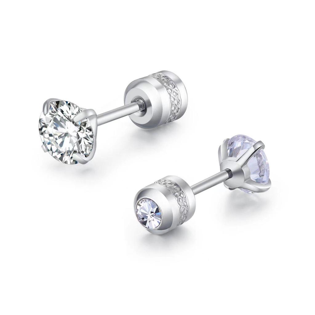 European and American Four-Claw Zircon Earrings: Embossed Anti-Slip Double Diamond Cartilage Studs
