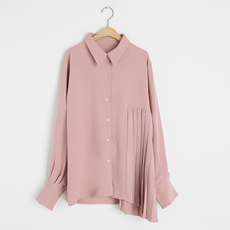 Осенняя новая рубашка женская дизайнерская Sense нерегулярные боковые складки свободная однотонная рубашка женская M