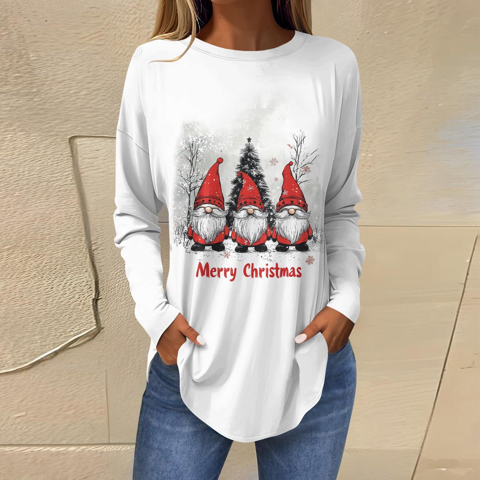 

Женская свободная футболка с длинным рукавом с круглым вырезом и принтом, верхний пуловер S