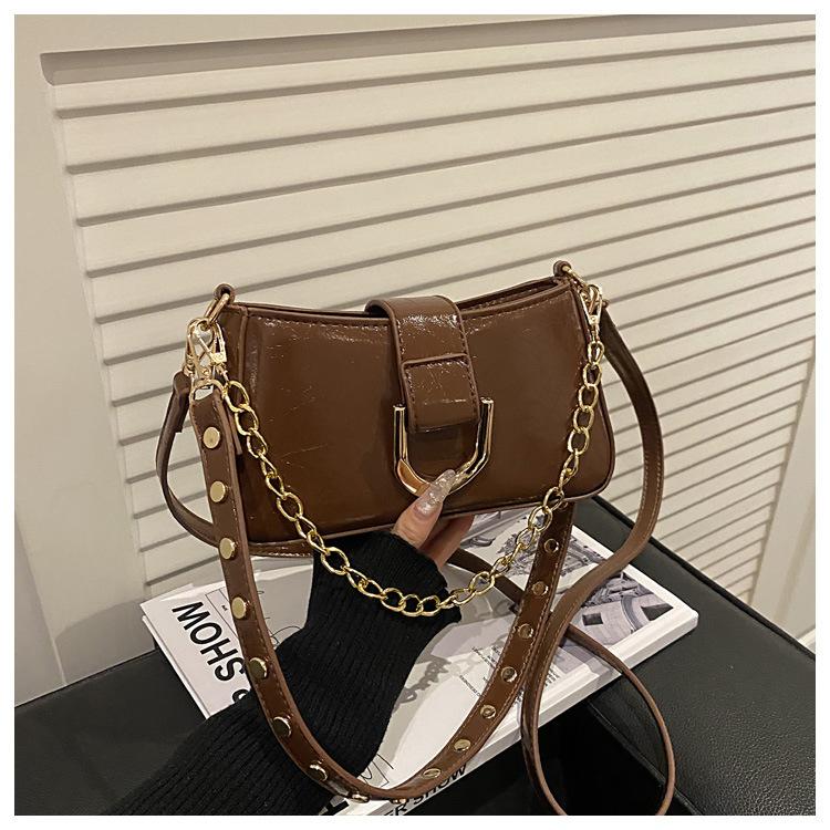 PU Chain Bag Small Square Bag Women's Bag European Solid Color Chain Bag Shoulder Armpit Bag Handbag